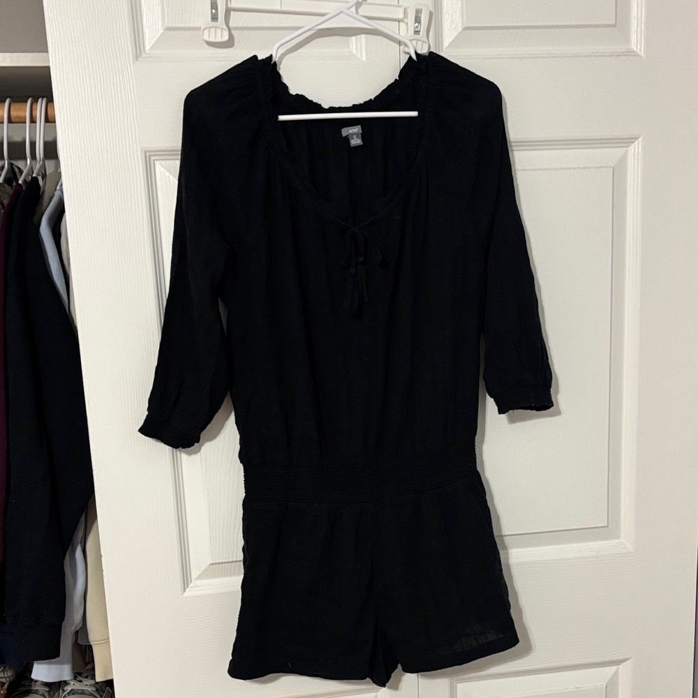 aerie Black Tie-Neck Romper